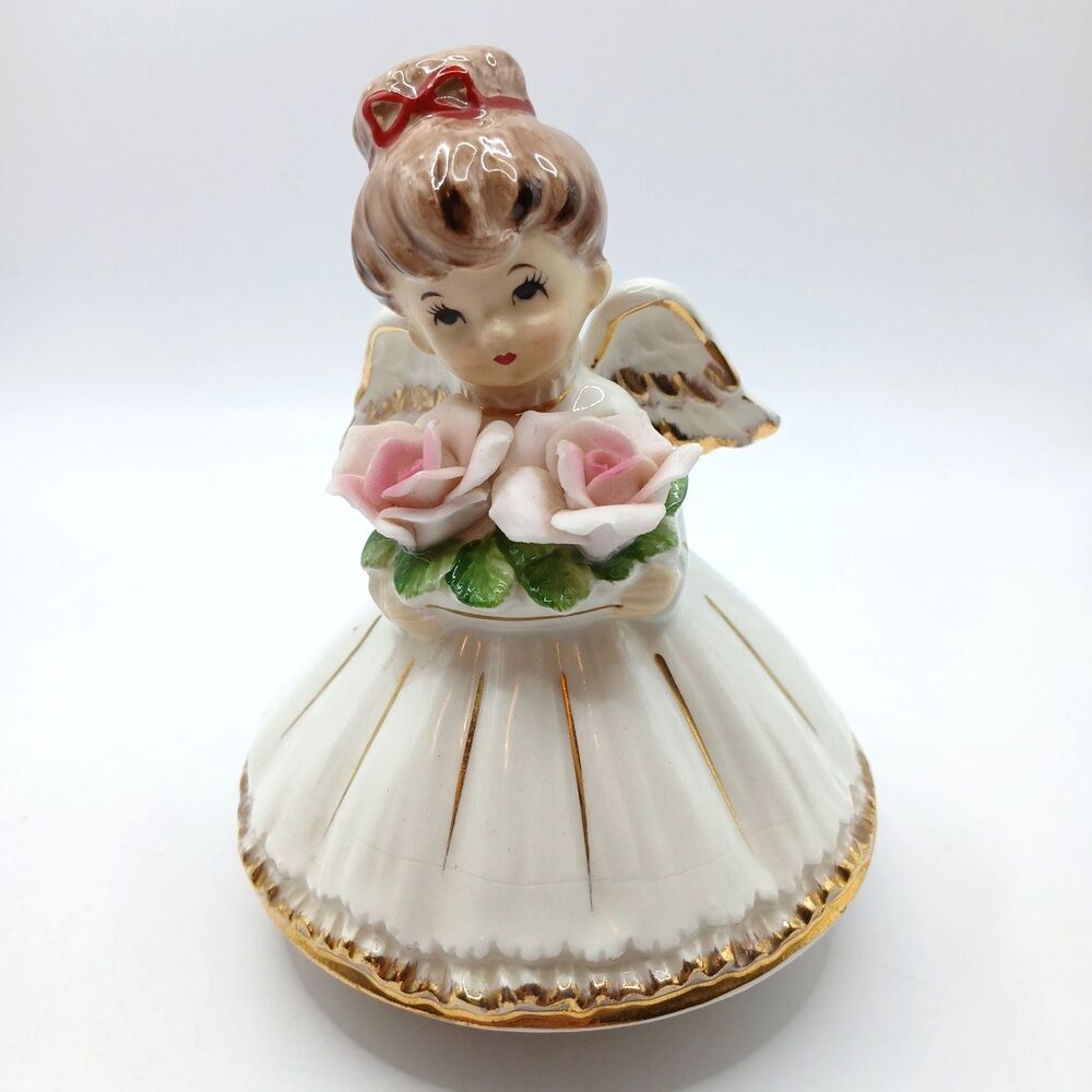 Vtg Lefton Musical Angel Figurine Happy Birthday 3711 Works See Video 5" tall
